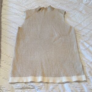 Cozy Casual Beige and White Sleeveless Turtleneck Sweater